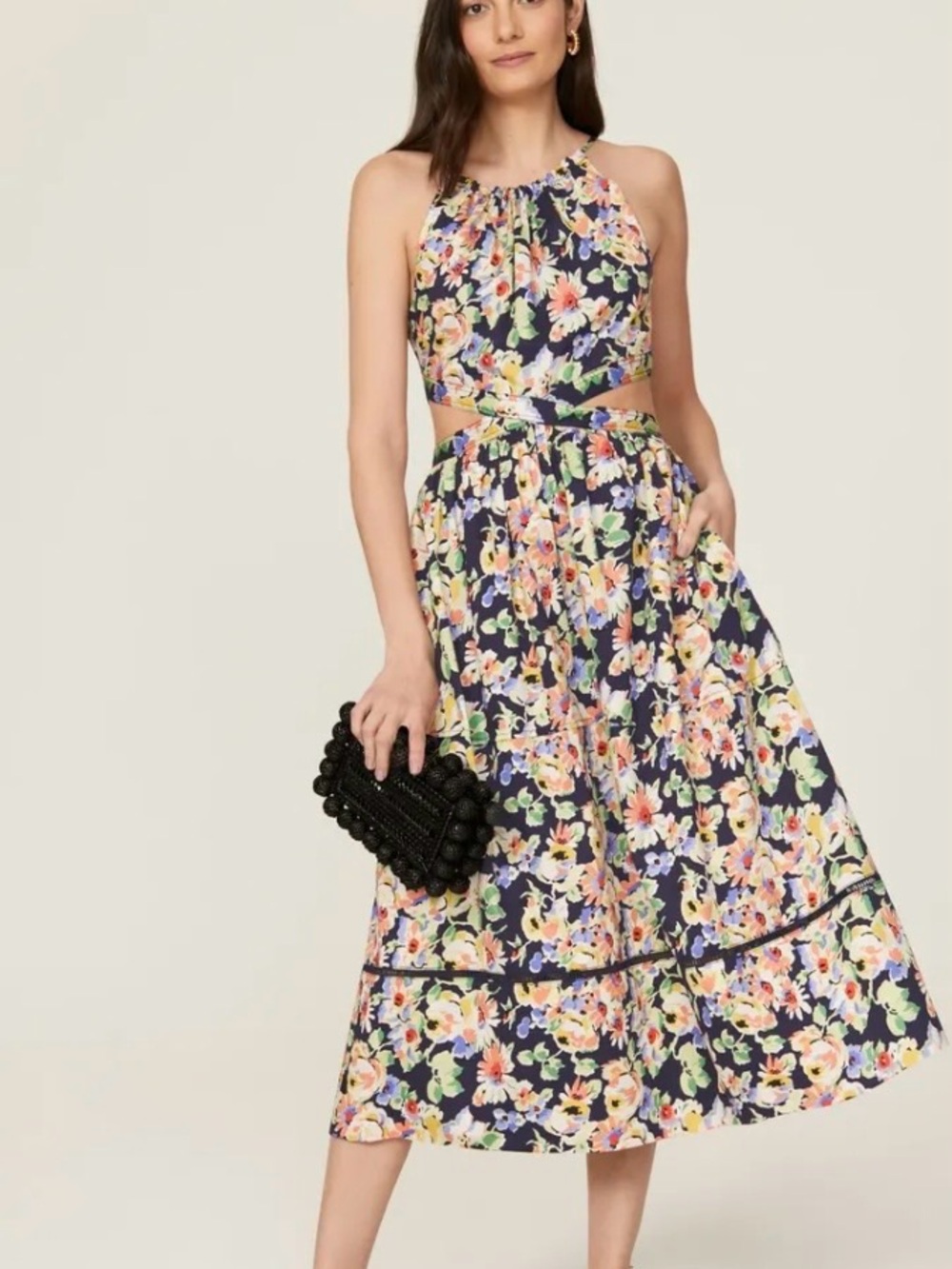 Something Navy Floral cutout Midi Dress in Navy Multi